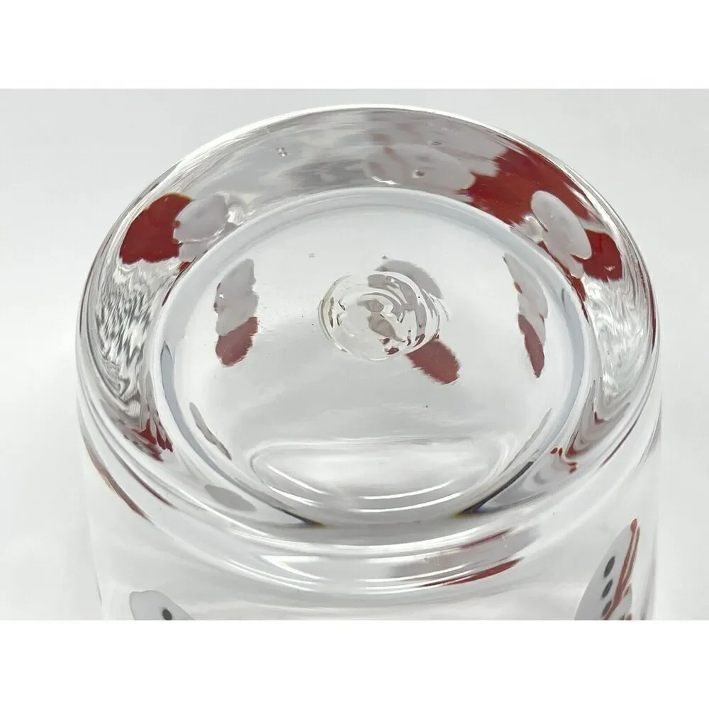 Crate & Barrel Handblown Snowman Fused Glass Tumbler Double Old Fashioned